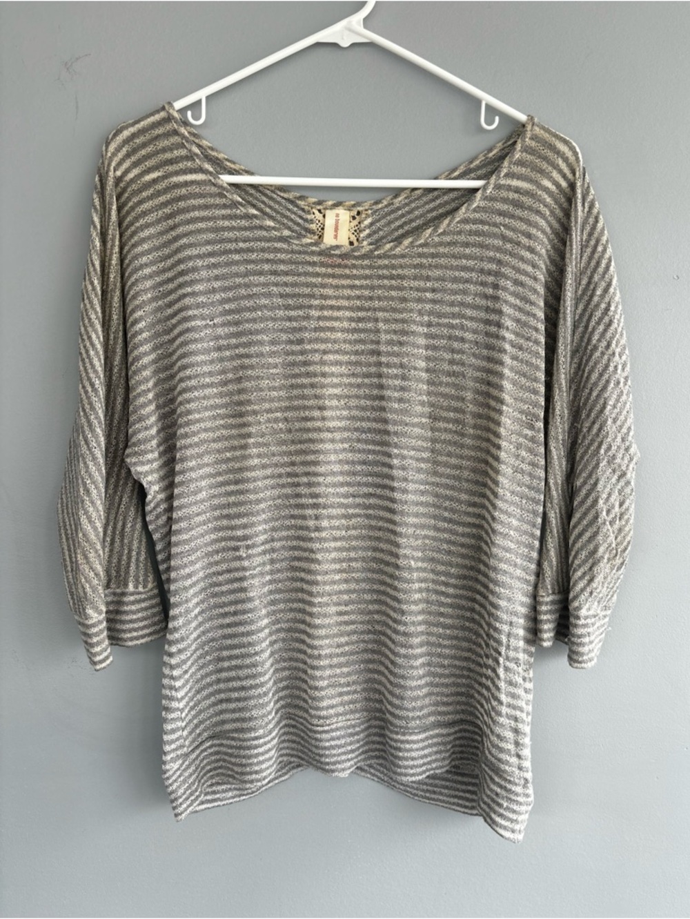 No Boundaries Gray & Cream Striped Scoop Neck Sweater